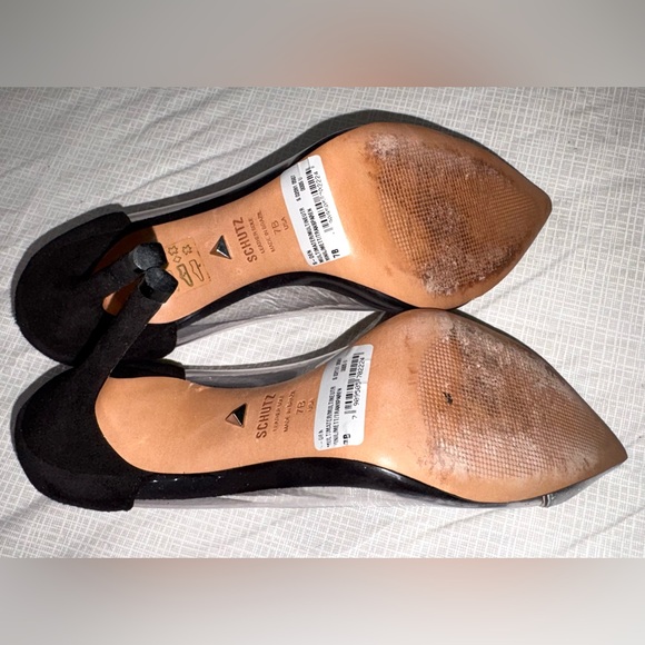 Schutz Den Flame Sz 7 Clear Panel Pointed-Toe Stiletto Pumps Silver Black suede - Picture 8 of 9